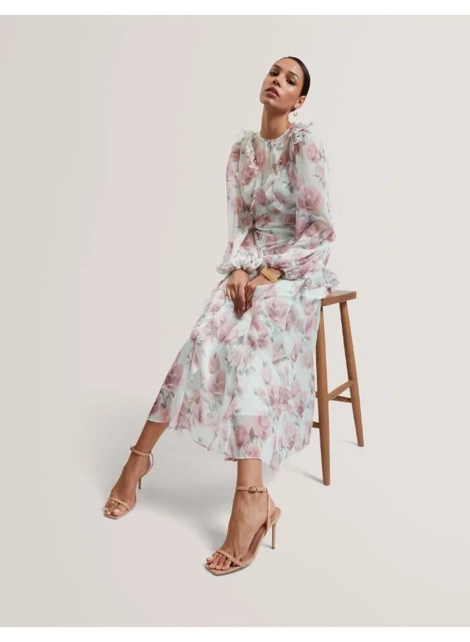 تيد بيكر فستان ميدي بأكمام طويلة وكشكشة شلال